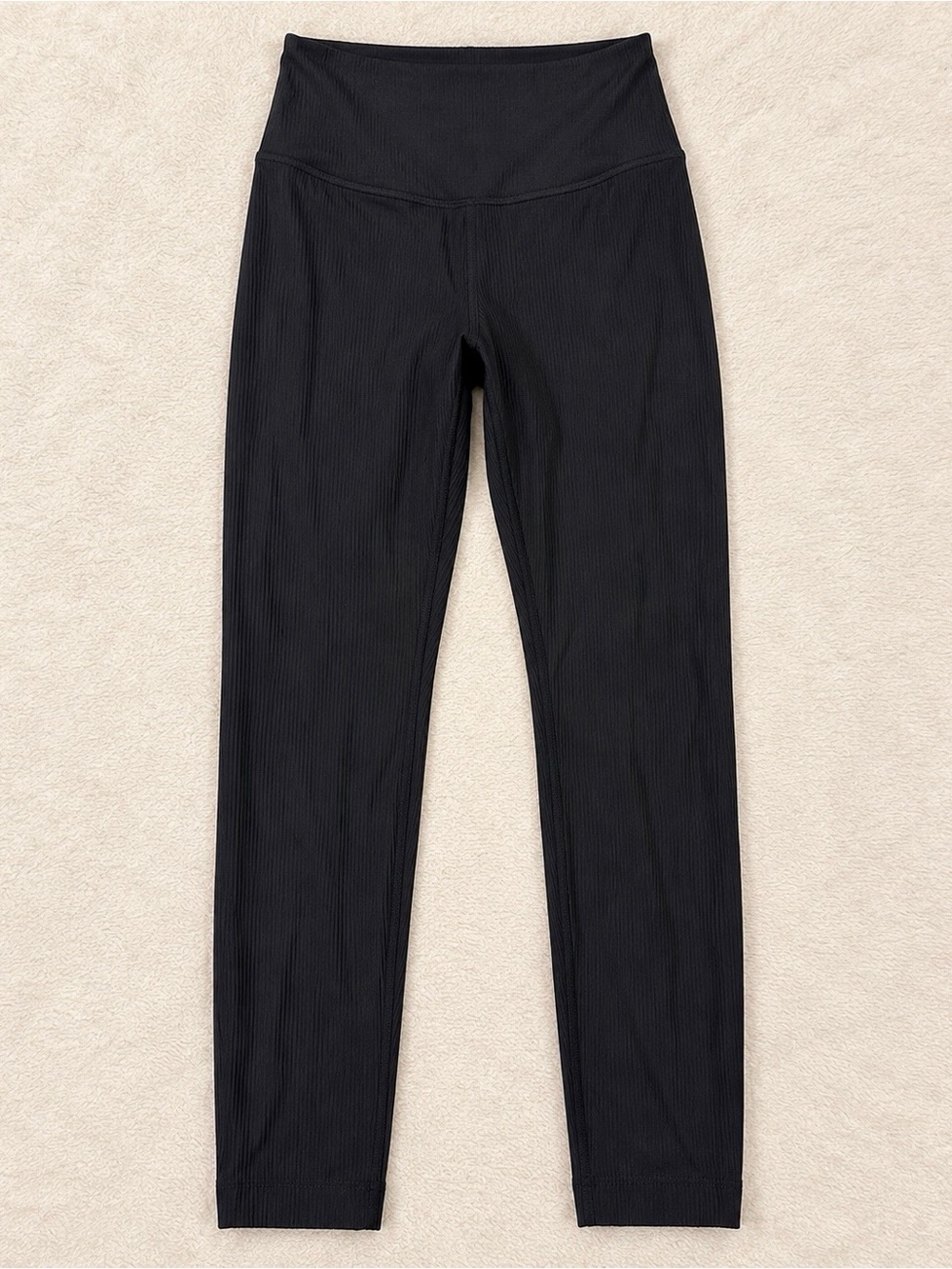 High-Waist Black Ribbed Leggings - Women